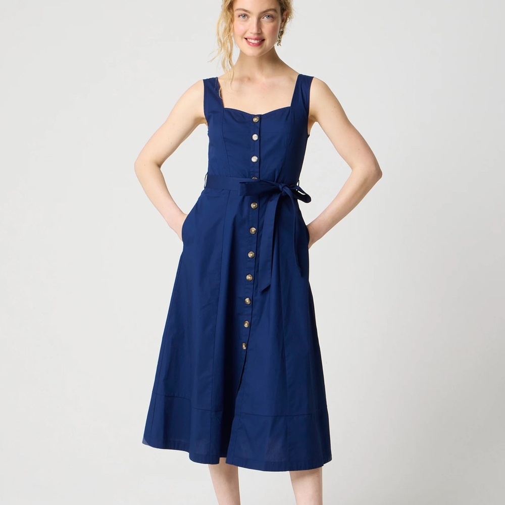 J.CREW Blue Button-front belted midi dress Size 4